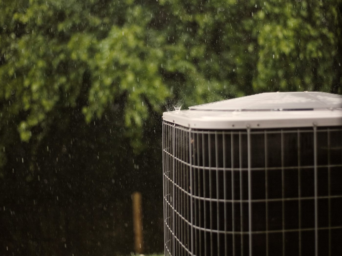 An outdoor central air conditioning condenser unit